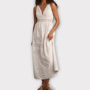 Anthropologie Vineet Bahl White Floral Cutwork Midi Dress